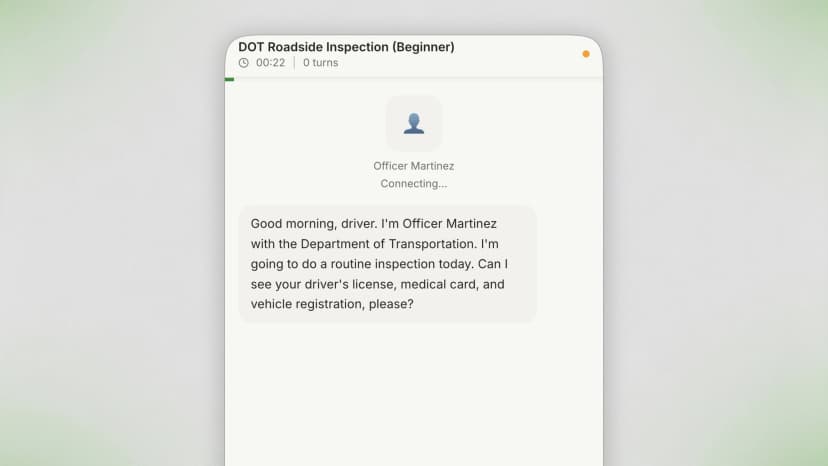 AI voice roleplay — practice a DOT roadside inspection with Officer Martinez